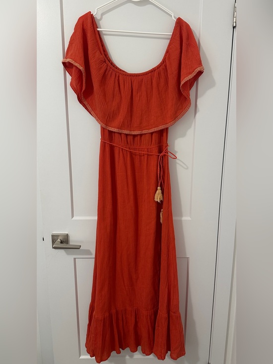 Billabong Dresses & Skirts - Billabong Red-Orange Off-Shoulder Midi Dress Boho Size Small Women’s